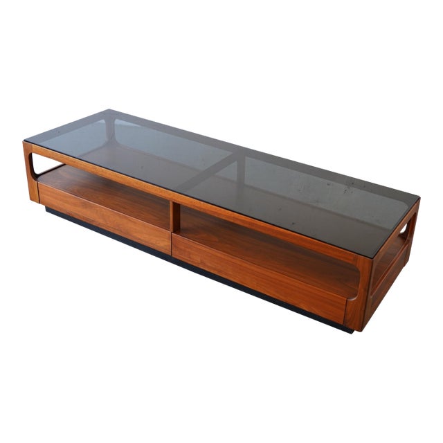 1960s John Keal Brown Saltman Mid-Century Modern Coffee Table W Smoked Glass Top For Sale