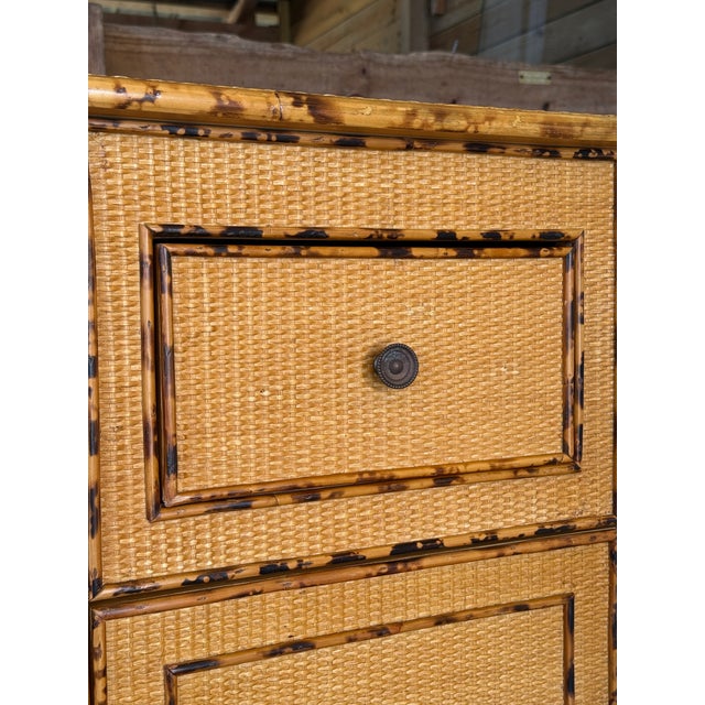 Tan Vintage British Colonial Tortoise Rattan Cabinet With Drawer For Sale - Image 8 of 12