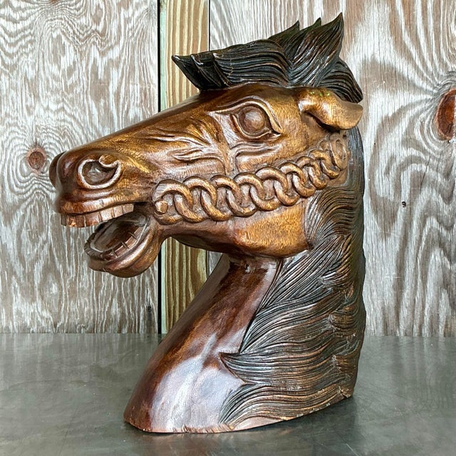 Vintage Boho Carved Wood Horse Head For Sale - Image 10 of 11