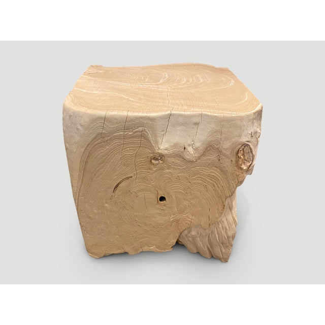 Andrianna Shamaris Minimalist Bleached Teak Wood Side Table For Sale - Image 17 of 18