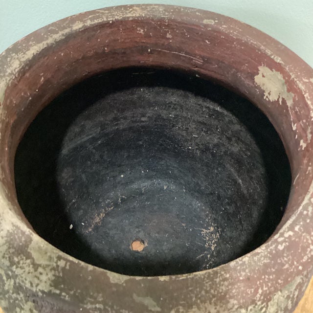 Ceramic Antique Rustic Double-Handled Large Terracotta Planter/Vessel Earthy Red and Cream Patina For Sale - Image 7 of 12
