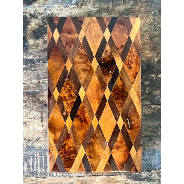 Mid-Century Modern Vintage Harlequin Wood Inlay Box For Sale - Image 3 of 12