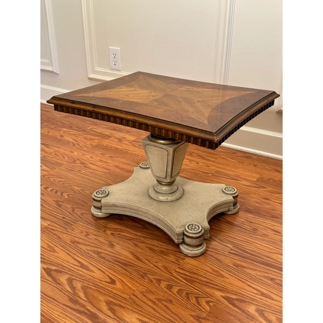 Heritage Hollywood Regency Wood Inlay Low Side Table in Taupe, Gold & Brown For Sale - Image 11 of 12
