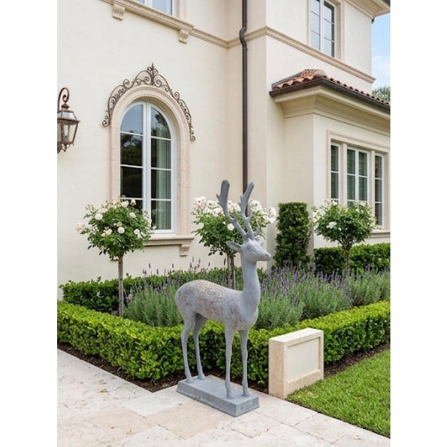 Mid-Century Continental Cast Lead Garden Statue of a Stag For Sale - Image 10 of 12