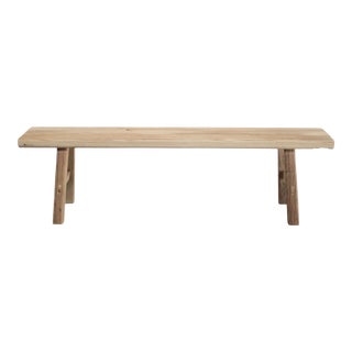 Reclaimed Vintage Elm Wood Wide Seat Bench For Sale