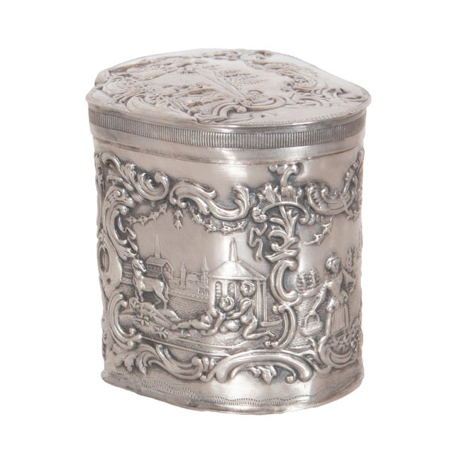 A fine quality antique Dutch silver heart shaped repousse work trinket box or tea caddy, by Rinze Jans Spaanstra,...