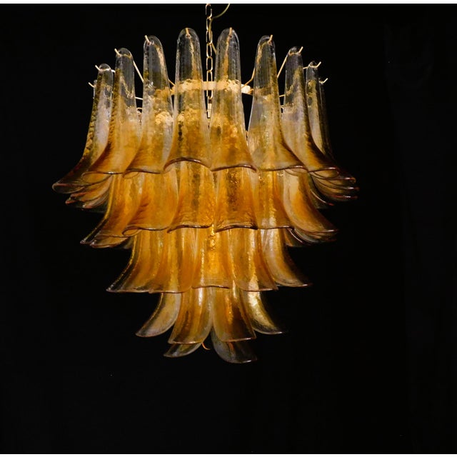 Vintage Murano Chandelier with Handmade Amber Petal-Shaped Glass, 1970s For Sale - Image 11 of 11