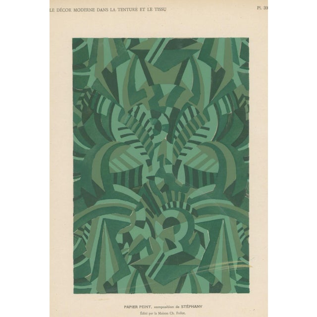 Original French decorative-arts plate from Le Décor Moderne dans la Tenture et le Tissu, Plate 39, a wallpaper composition...