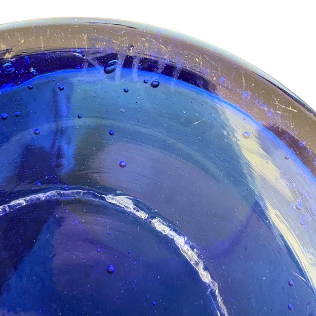 Glass Large Mid-Century Modern French Hand-Blown Cobalt Blue Bubble Glass Vase from Biot, 1960s For Sale - Image 7 of 8