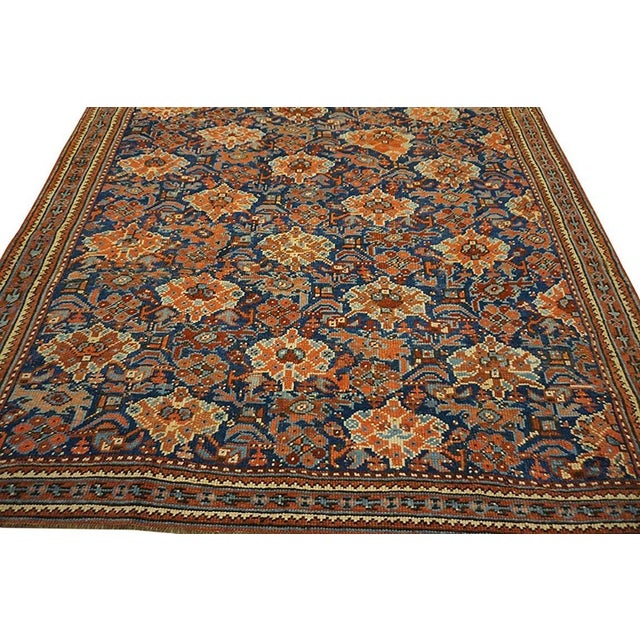 Textile Blue Antique Tribal Geometric 19th Century Turkish Oushak Smyrna Carpet Rug For Sale - Image 7 of 12