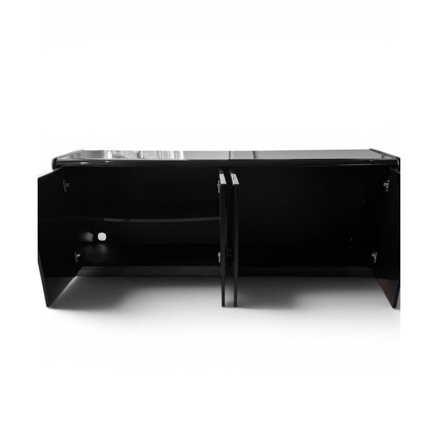 Mid-Century Modern Italian Postmodern Black Laquered Sideboard, 1980s For Sale - Image 3 of 9