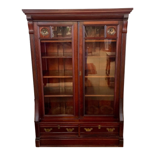 Antique Mahogany Glass-Door Bookcase For Sale