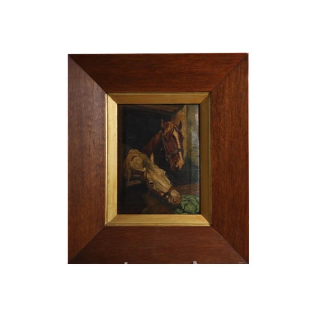 Continental Artist, Two Horses in a Stable, 1880-1900, Oil on Canvas For Sale - Image 13 of 13