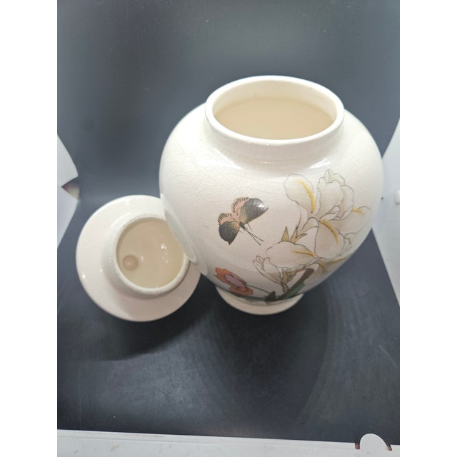 Vintage Ginger Jar With Flower/Butterfly Motif, Made in Japan For Sale - Image 4 of 5