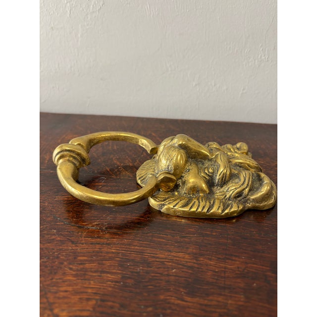 English Vintage English Brass Lion Door Knocker For Sale - Image 3 of 5