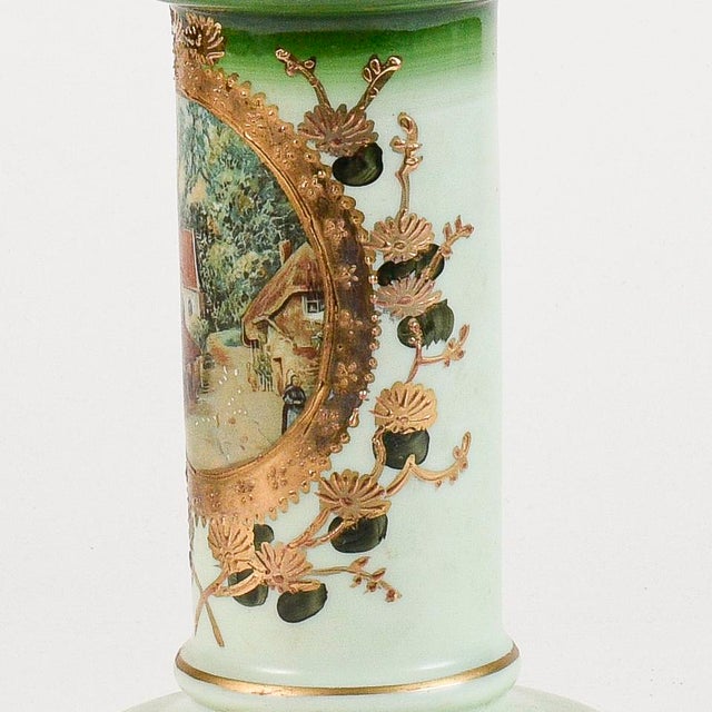 Opal Base Column with Gold and Green Backsplash Decor, Early 20th Century For Sale - Image 9 of 11