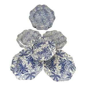 1990s Spode Blue & White Wild Rose/Grapes Luncheon Plates- Set of 6