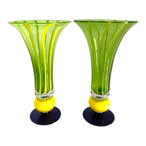 Murano Art Glass Trumpet Vases - A Pair