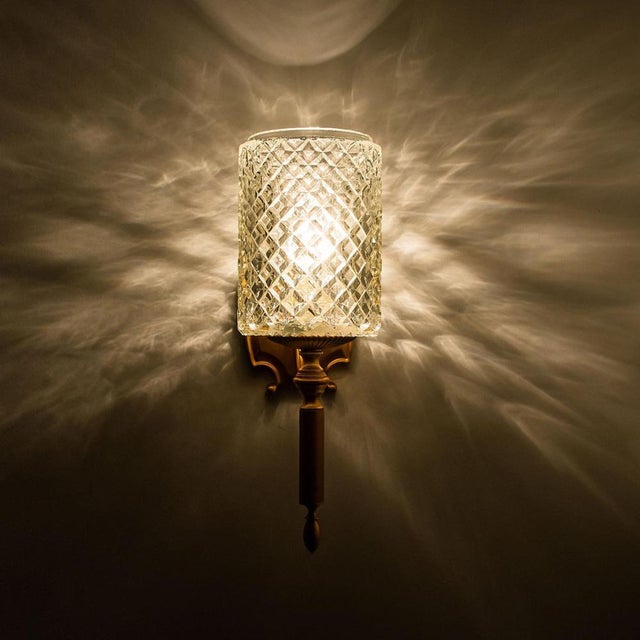 Textured Glass & Brass Wall Light, Germany, 1960s For Sale - Image 14 of 16