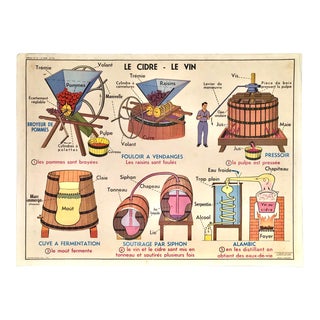 French Vintage School Poster of Wine Making Cider For Sale