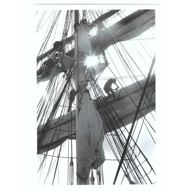 1970s or 80s black and white photograph of the Elissa, a tall ship built in 1877 that is currently kept at the Galveston...