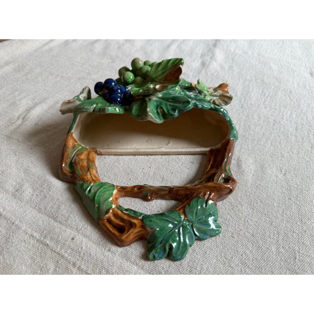 Ceramic Vintage Majolica-Style Grapevine Wall Pocket For Sale - Image 7 of 16