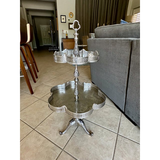 2-Tier Regency Silverplate Dessert/Beverage Etagere Display Table For Sale - Image 4 of 12