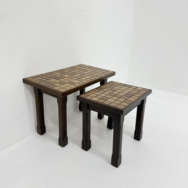 Vintage Brutalist Nesting Tables in Oak with Tile Top, 1970s, Set of 2 For Sale - Image 18 of 18
