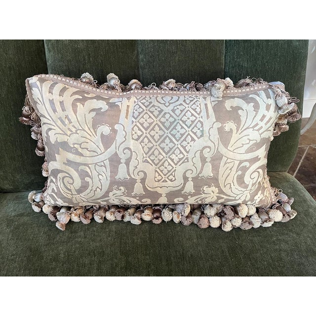 Italian Vintage Green Fortuny Pillow For Sale - Image 3 of 3