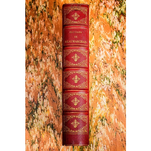 Price:$425.00 Beautiful Ornate Red Leather Antique French Book Works of Beaumarchais Hand Painted Illustrations...