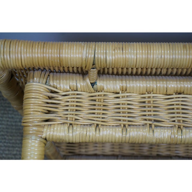 Wood Vintage Wicker Tiered Side Accent End Table With Basket Insert For Sale - Image 7 of 12