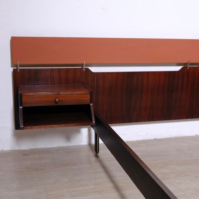 Mid-Century Double Bed with Suspended Bedside Tables in Wood and Fabric, 1950s For Sale - Image 16 of 18