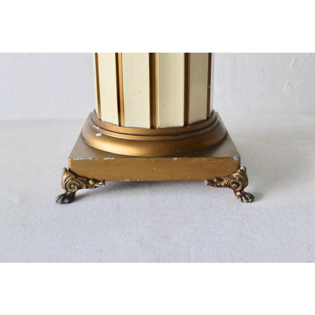 Wood Vintage Italian Neoclassical Style Metal Marble Cream Gold Finish Column Pedestal For Sale - Image 7 of 12