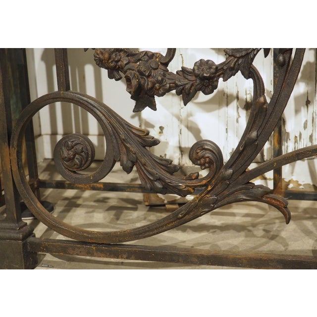 Brown Antique Cast Iron Parisian Balcony Gate Console With Shellstone Top, Circa 1900 For Sale - Image 8 of 17
