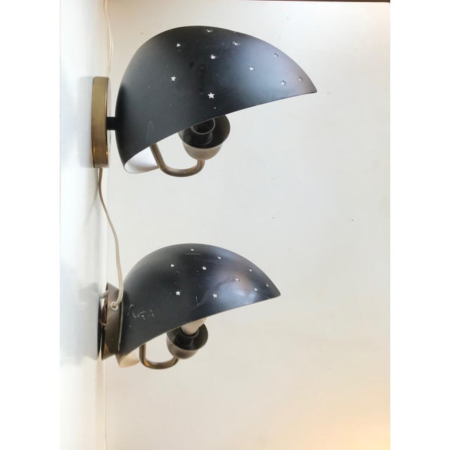 Metal Scandinavian Starry Night Wall Sconces from Fog & Mørup, 1950s, Set of 2 For Sale - Image 7 of 8
