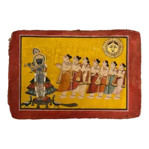 1950s Picchwai Painting India Natural Dyes Krishna in Nathdwara Style Antique Peacocks