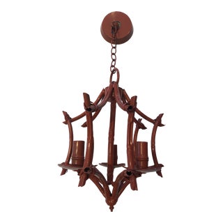 Vintage 1980s Faux Bamboo Chandelier in Coral For Sale