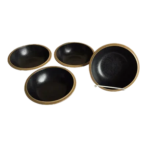 Vintage Dansk Santiago Stoneware Black Tan Rimmed Cereal Salad Bowls- Set of 4