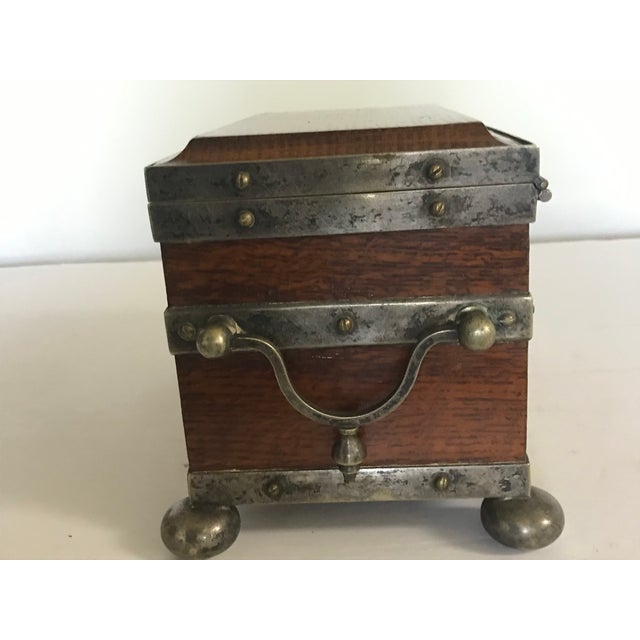Late Victorian English Oak Silver Plated or Nickel-Plated Double Tea Caddy C. 1880-1900 For Sale - Image 9 of 9