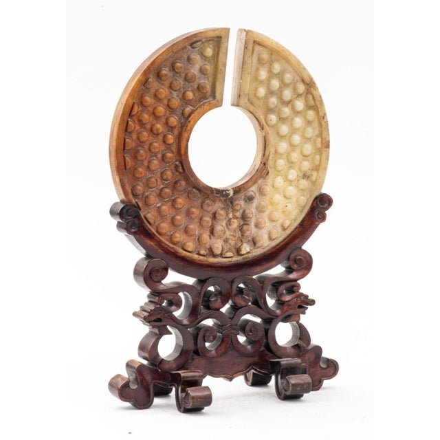 Wood Chinese Greenstone Bi on Wood Stand For Sale - Image 7 of 9