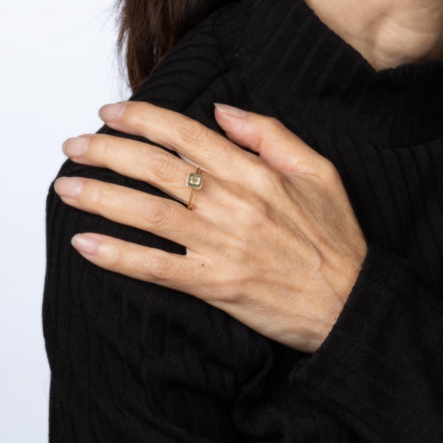 Fancy Colored Diamond Ring Sz 6.75 Square Stacking Band 14k Yellow Gold Jewelry For Sale In Los Angeles - Image 6 of 6