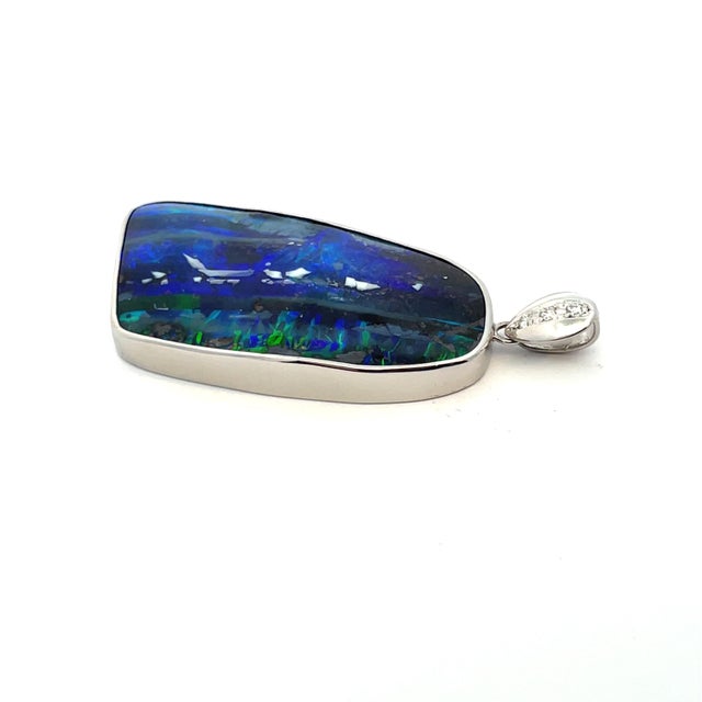 Metal Platinum Large Boulder Opal & Diamond Heavy Pendant For Sale - Image 7 of 9