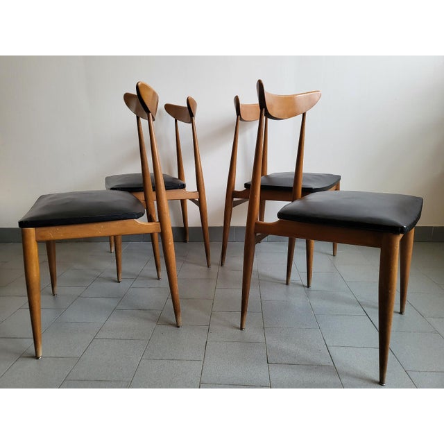 Vintage Scandinavian Chairs in Beech and Black Skai, 1960s, Set of 4 For Sale - Image 15 of 17