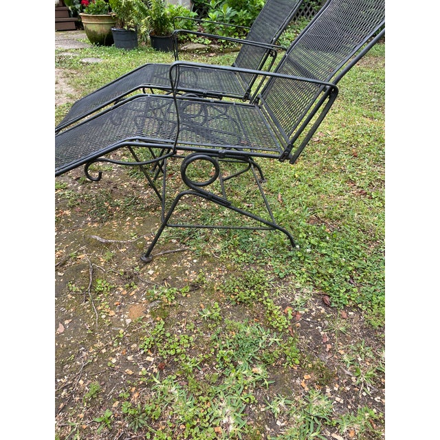 Vintage 1960’s Pair of Wrought Iron Chaise Lounges Attributed to