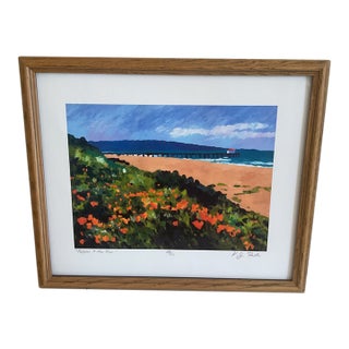Late 20th Century Poppies + the Pier — Limited Edition Coastal Print Numbered and Signed by Artist Ken For Sale