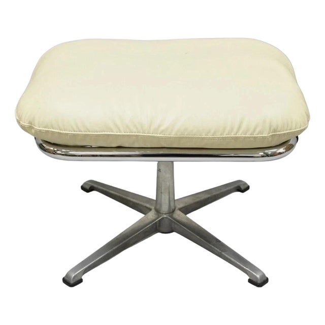 Vintage Directional Mid Century Modern Tubular Aluminum Base Swivel Ottoman For Sale