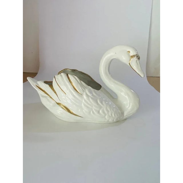 Vide Poche Swan Sculpture Shaped in Porcelain, Italy, 1970s For Sale - Image 11 of 12