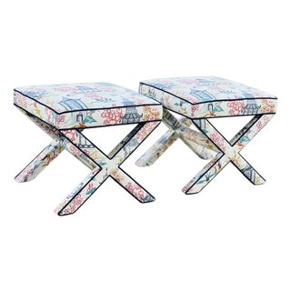 Pair Custom Chinoiserie X Benches For Sale