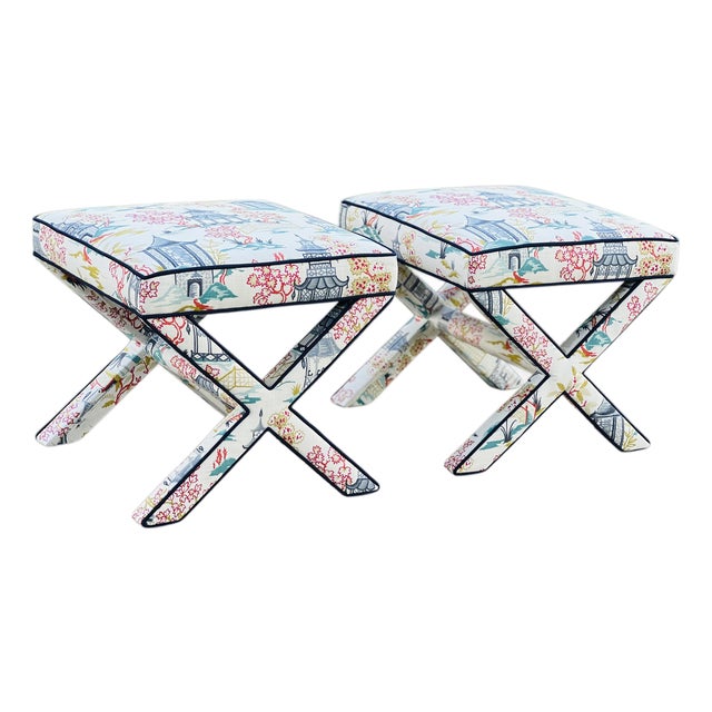 Pair Custom Chinoiserie X Benches For Sale
