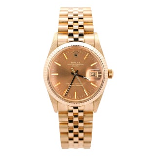 Vintage Rolex Op Date 34mm 14k Gold Champagne Dial Watch For Sale